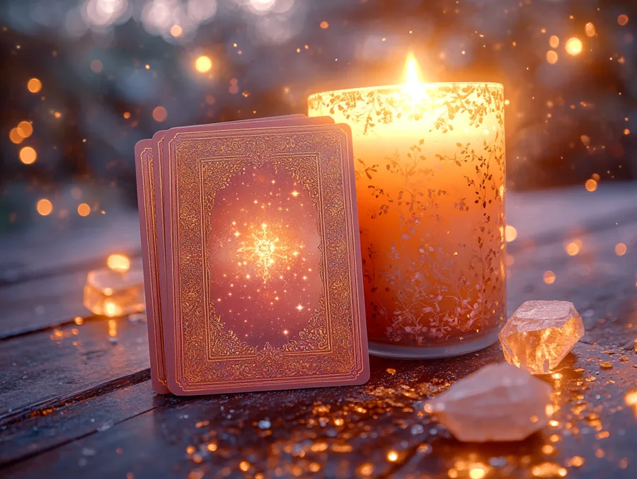 Cartes de guidance et bougie dans un espace chaleureux